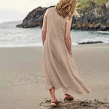 Vacation camisole sleeveless vest dress for women's summer design, niche, loose cotton linen and solid color beach long dress