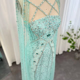 Sharon Said Luxury Dubai Aqua Lilac Arabic Mermaid Evening Dress with Cape Sleeves Criss Cross Women Wedding Party Gowns SS391