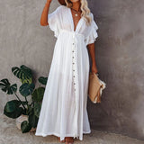 Sexy Bikini Cover-ups Tunic Dress Summer Loose Long White Casual Elegant Dresses Women Linen Fairy Vacation Beach Chic Clothing