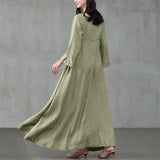 greatnfb  Vintage Cotton Linen Woman Dress Square Collar Long Flare Sleeve Sundress Loose Party Dresses for Women Robe Casual Vestido