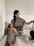 2024 Spring New Women Sweater Set Casual Pullovers Suits Winter Knitted Loose Striped Sleeveless Elegance Tops Wide Leg Pants