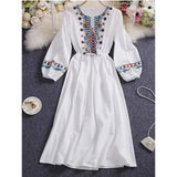 2024 Spring Women's Linen Dress Embroidery Long Sleeve Dress Elegant Ethnic Boho White Clothes Autumn Dresses For Women Party