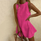 Office Lady Dress Solid Color Wavy Edge Summer Sweet Slim-fitting Mini Dress for Daily Wear