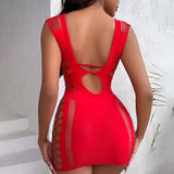 Sexy Women's Bodycone Mini Dress Solid Color Fishnet See Through Backless Clubwear Elastic Ladies Dresses