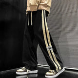 Side Striped Corduroy Wide-Leg Pant Men 2023 Korean Fashion Hip Hop Cargo Pant Loose Casual Straight Sports Outdoor Running Pant