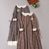 Mori Girl Literary Print Cotton Linen Long-Sleeved Dress Loose All-Match Embroidery Little Doll Collar Dress