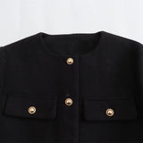greatnfb  UNIZERA 2024 Winter New Product Women's Fashion and Casual Versatile Round Neck Flip Decoration Short Suit Coat