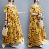 2024 New Fashion Print Floral Prairie Chic Travel Style Casual Dress Thin Soft Cotton Blend Loose Long Maxi Women Summer Dress