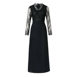 greatnfb Women's Fashion Sexy Lace Splicing Gowns Dresses V Neck High Waisted Cocktail Dresses Black High Split Evening Party Dresses