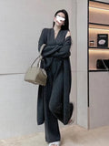 New Autumn Winter Women Knitted Three Piece Set Cardigan Sweater + Single Breasted Vest Tops And Wide Leg Pants Fashion Elegant