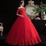 Red Wedding Dresses Elegant Boat Neck Vestido De Noiva Classic Lace Ball Gown Off The Plus Size Robe De Mariee 2023