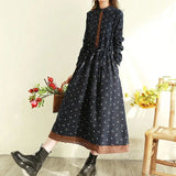 Floral Long-Sleeved Cotton Linen Dresses For Women O-Neck Vintage Long Lace Dress Female Spring Loose Slim Elegant Vestidos