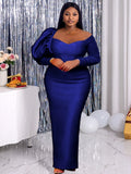 Plus Size 4XL Bodycon Dresses Long Sleeve Off Shoulder High Waist Evening Party Robes for Women Autumn Cocktail Event Gowns