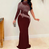 Plus Size Sheer Rhinestone Party Dress Female Luxury Dinner Prom Lady Evening Robe Summer Elegant And Pretty Women Dresses