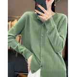 greatnfb Women 100% Pure Merino Wool Knitted Sweater Spring Autumn O-Neck First Line Seamless Top Cardigan Long Sleeve Cashmere Knitwear