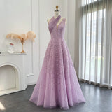 Sharon Said Luxury Beaded Dubai Lilac Evening Dresses for Women Wedding Party 2024 Elegant Long Arabic Prom Formal Gowns SS329