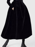 French Hepburn Velvet Black Midi Dress Women Elegant High Neck Long Sleeve Dress Sexy Court Retro Evening Party Y2k Dress Winter