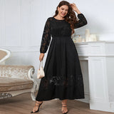 New Sexy Lace Long Sleeve Luxury Clothes For Women O-neck Black Plus Size Evening Dress Viscose Party Autumn Maxi Vintage Dress