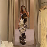 CUTENOVA Abstract Floral Print One Shoulder Long Dresses Elegant Sexy Wedding Party Summer Dress For Women 2024