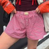 greatnfb Y2k Aesthetic Plaid Shorts Women's Cute Pajamas Short Pants Lounge Sleep Bottoms Elastic Waist Button Casual Baggy Sweatshorts