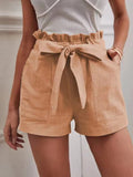 Europe and America Cross border New  Summer Women's Loose Linen Casual Shorts Pockets Solid Large High Waist Wide Leg Pants