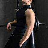 Gym Sleeveless Vests Workout Tank Top Sexy Men Bodybuilding Tight Singlet Fitness Muscle Man Sports Sweatshirt Mock Neck Clothes