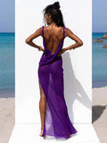 greatnfb Women Sleeveless 2024 Summer Sexy High Split Backless Holiday Long Dress