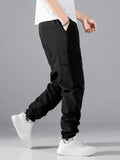 Men Flap Pocket Side Drawstring Waist Pants