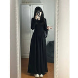 greatnfb Winter Dress Korean Style Vintage O Neck Full Sleeve Black Long Dresses Slim Waist Maxi A Linen Dresses Fashion Design