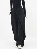 Women Pants High Waisted Wide Leg Pants Irregular Patchwork Casual Fashion Black Full Length Solid Spring Straight Trousers