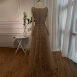 Serene Hill Dubai Arabic Designer Luxury Nude A Line Beaded Evening Dresses Gowns For Women Wedding Party 2024 LA72088