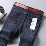 New Spring Autumn Men Classic Jeans Business Fashion Straight Regular Blue Stretch Denim Trousers Men's Smart Jeans