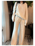 Women's Wool Wide-Leg Pants Fall/Winter High Waist Drooping Slimming Casual Loose Straight Knit Mop Trousers Outer Wear