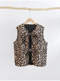 Leopard Print Bow Waistcoat Women Fashion Sleeveless Hollow Out V-neck Female Vest 2024 Sping Summer Slim Streetwear Lady Vests