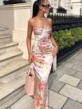 Suninheart Summer Spaghetti Strap Floral Print Party Dresses Elegant Maxi Bodycon Wedding Guest Holiday Dress New In Dress