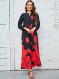 2023 New Plus Size Women Dress Autumn Winter Floral Printed Maxi Dresses Casual V Neck Full Sleeve Boho Beach Party Long Dress