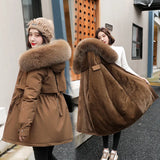 greatnfb Women Parka Fashion Long Coat Wool Liner Hooded Parkas 2024 New Winter Jacket Slim with Fur Collar Warm Snow Wear Padded Clothes