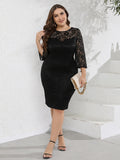 Plus Size Summer Dresses for Women 2023 Lace Floral See Through Bodycon Prom Formal Party Dress Black Casual Midi Dresses