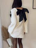 Women Shining Bowknot Sequin Mini Dress Fashion Long Sleeve Slim Short Dresses 2023 Female Elegant Holiday Evening Party Looks