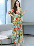 2023 Beach Floral Chiffon Midi Dress Women Luxury Elegant Spring Summer Korean Fashion Casual Bodycon Party Evening Long Dresses