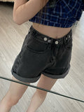 FTLZZ New Summer Women High Waist Button Wigh Leg Jeans Shorts Casual Female Loose Fit Blue Denim Shorts