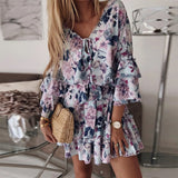 Floral Printing Women'S Dress Short Sleevele Ruffle Mini Dress For Women Elegant Summer V Neck Sweet Cute Dresses Vestidos