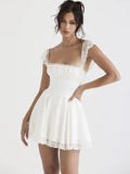 2023 Summer Elegant White Lace Strap Mini Dress For Women Fashion Sleeveless Backless Loose Sexy Short Dresses Pure Color