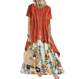 Loose Women Dress Vintage Summer Floral Print Party Dresses Breathable Linen Blend Pacthwork Elegant Women Long Dress