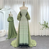 Sharon Said Luxury Dubai Sage Green Evening Dress Arabic Lilac Blue Beaded Fuchsia Cape Elegant Women Wedding Party Dress SS238