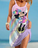 Disney Minnie Mickey Mouse Women Dresses 3D Dye Print Fashion Sleeveless Summer Halter Casual Sexy Dress Loose Kawaii Dress