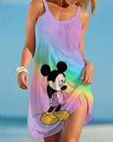 Disney Minnie Mickey Mouse Women Dresses 3D Dye Print Fashion Sleeveless Summer Halter Casual Sexy Dress Loose Kawaii Dress