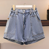 New 2022 Summer Plus Size Women Jeans Shorts For Women Large Size Blue Pocket Cotton Denim Shorts 3XL 4XL 5XL 6XL 7XL