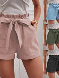 Europe and America Cross border New  Summer Women's Loose Linen Casual Shorts Pockets Solid Large High Waist Wide Leg Pants