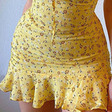 Floral Print Short Summer Dresses Woman Spaghetti Strap Slim Mini Dress Boho Sundress Bandage Sexy Ruffle Tunic Dress S-5XL